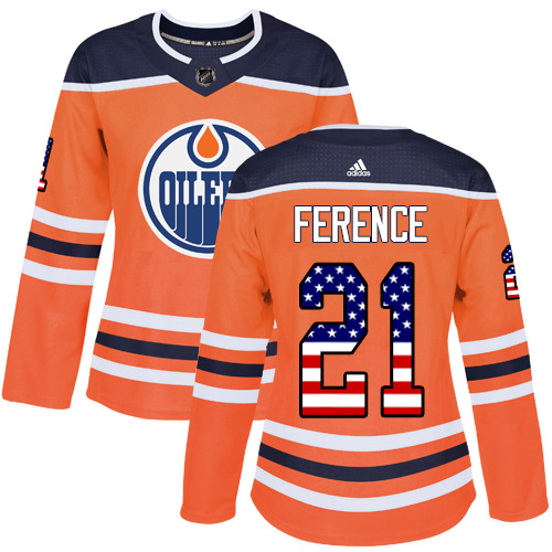 Adidas Oilers #21 Andrew Ference Orange Home Authentic USA Flag Women's Stitched NHL Jersey